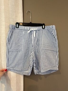 J. Jill Women's Blue & White Stripe Cotton Short, Drawstring, Size Large